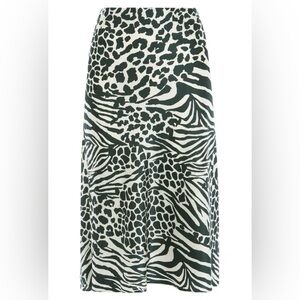 Karen Millen Animal Print Midi Skirt Zebra Leopard Satin Style US 6 UK 10 EU 38